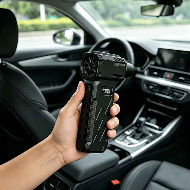TEMU Přenosný USB nabíjecí větrák a foukač se Smart displejem, 4-rychlostní turbo vhodné pro chlazení, přenosný elektrický prachovka, zapalování