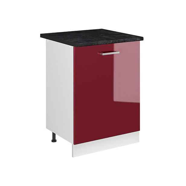Vicco SPODNÍ SKŘÍŇKA KUCHYŇSKÉ LINKY R-Line, Červená vysoký lesk/Bílá, 60 cm s 1 dveřmi pracovná doska antracitová