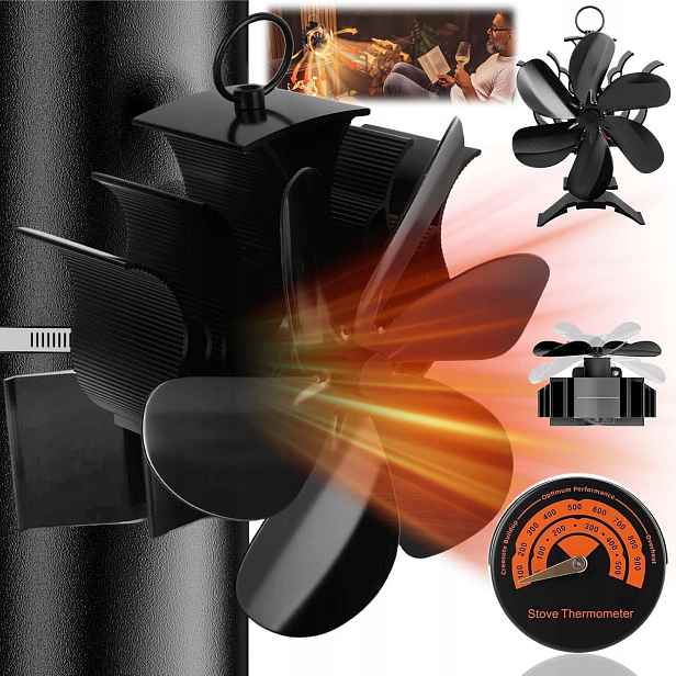 Krbový Ventilátor 6-LOPATKOVÝ Termoelektrický Rozvaděč Tepla, Černý