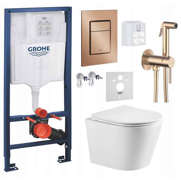 Wc stojan Grohe Rapid Sl s mísou Wc Imprese a tlačítkem měď baterie
