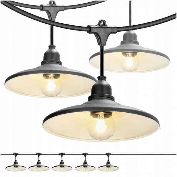 Set Crete Zahradní girlanda 5 m kabel 10 m 5 x stínidlo černé M2 žárovky