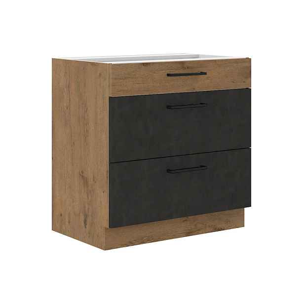 ZEATA, dolní skříňka 80 D 3S BB PREMIUM BOX, korpus: dub lancelot, dvířka: matera/dub lancelot