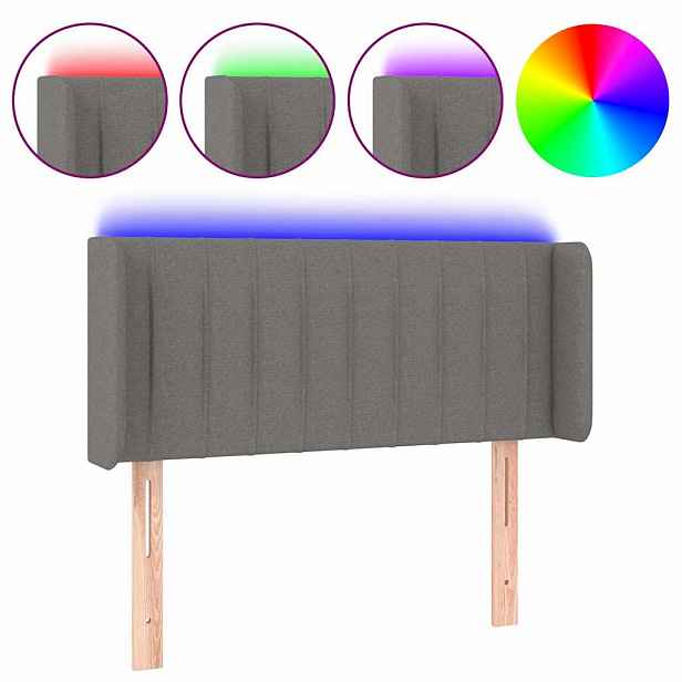 vidaXL Čelo postele s LED tmavě šedé 93 x 16 x 78/88 cm textil