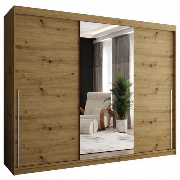 Home Collective SKŘÍŇ S POSUVNÝMI DVEŘMI se zrcadlem, šířka 250 cm, Artisan se stříbrným úchytem