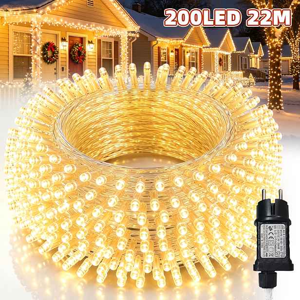 TEMU Venkovní vánoční pohádkové osvětlení 12/22/32 m, 100/200/300 LED zahradní světelný řetěz, typ na zástrčku, 13 režimů s možností časovače, pro