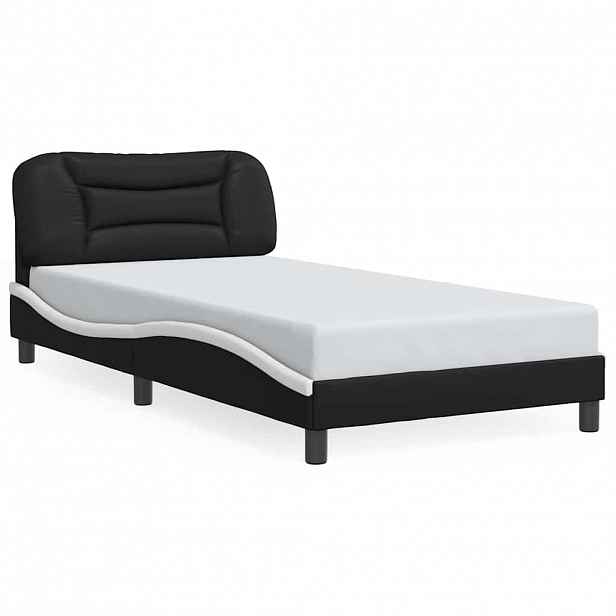 vidaXL Rám postele bez matrace Hvar černý a bílý 100 x 200 cm umělá kůže
