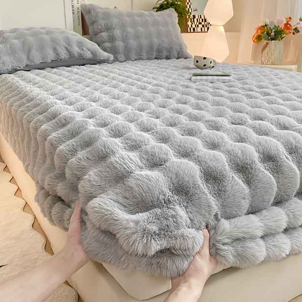 TEMU Podpínací prostěradlo z hřejivého plyšového materiálu s králičí texturou na podzim a zimu, 30 cm / 11,8 palců s hlubokou kapsou, měkké a