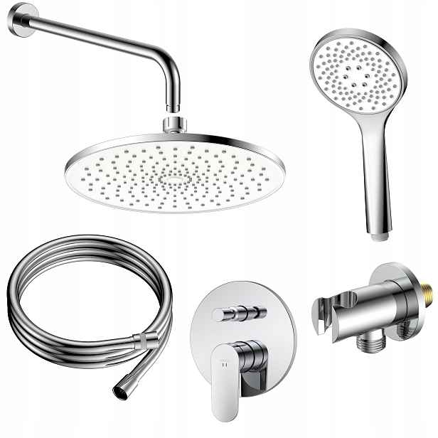 Sprchový set pod omítku, dvoufunkční chrom, baterie sprchová hlavice, hadice