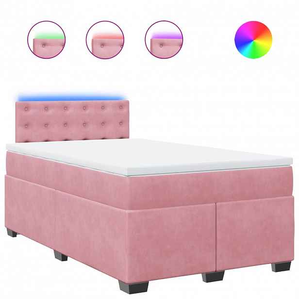 vidaXL Box spring postel s matrací růžová 120 x 200 cm samet