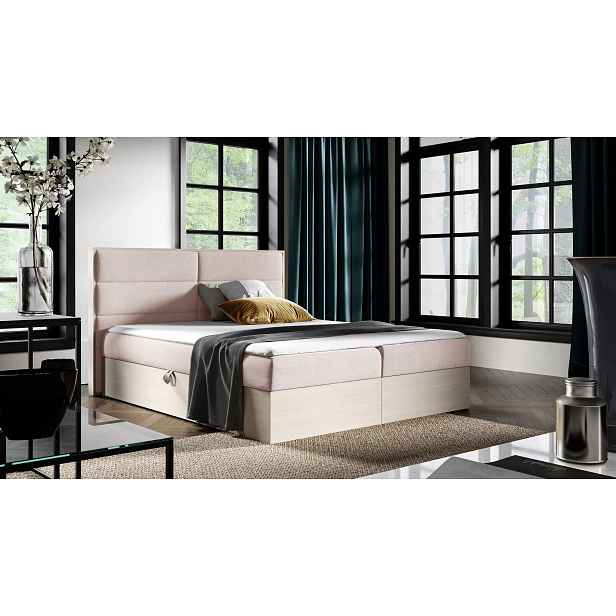 Manželská postel 200x220 CHANTELLE 5 - nordic teak / růžová + topper ZDARMA