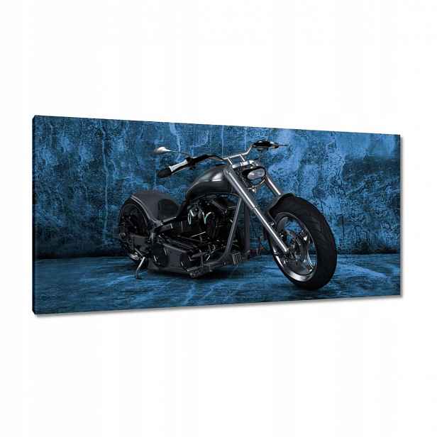 Obrazy 115x55 Modrá stěna Motocykl