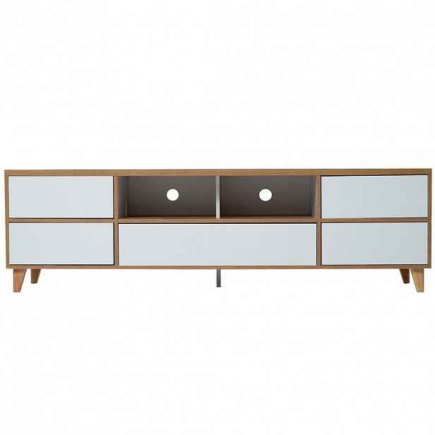 OKWISH TV stolek 175/37/51 cm bílá z MDF s úložným prostorem a dřevěnými nohami