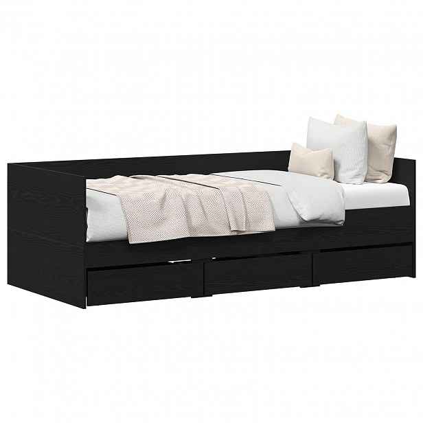 vidaXL Daybed se zásuvkou Černý dub 90 x 190 cm Kompozitní dřevo