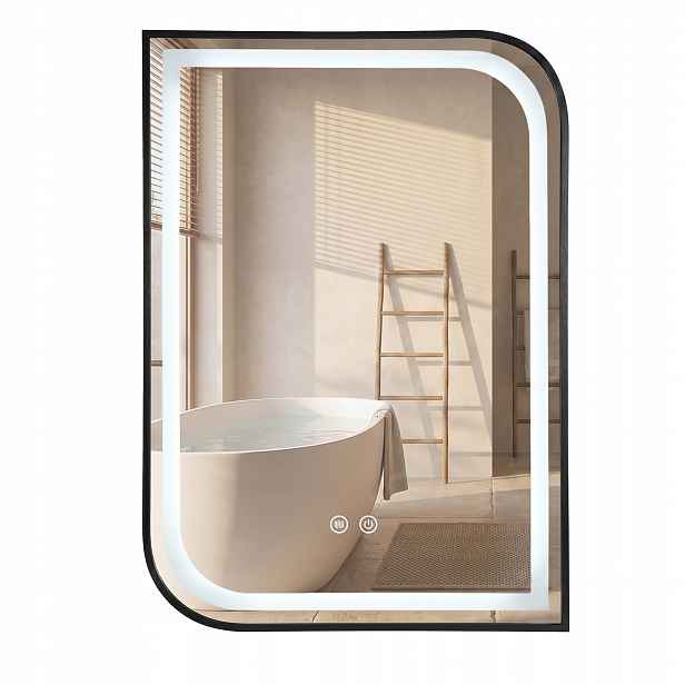 Zrcadlo Koupelnové Led Nástěnné Podsvícené Protizamlžovací Rea Zone 80x60cm Černé
