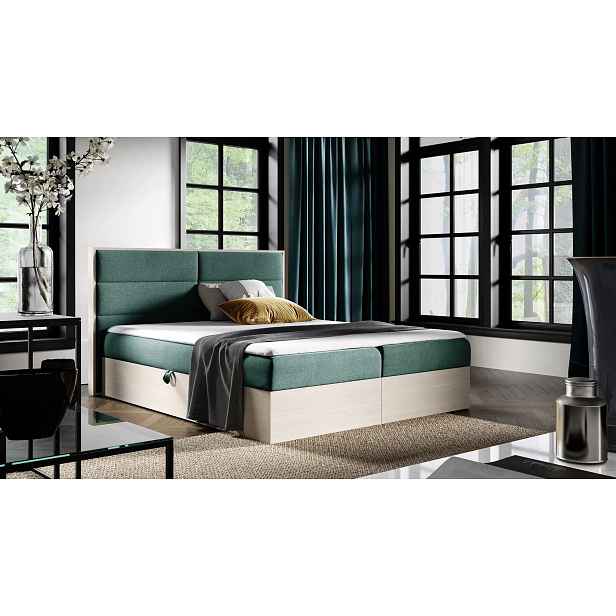 Manželská postel 200x220 CHANTELLE 5 - nordic teak / zelená + topper ZDARMA