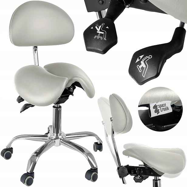 Ergonomický Barová Židle Nastavitelný na kolečkách Otočné Sedlo s opěradlem, bílé