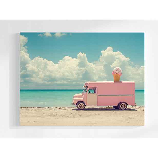 Plakát Pláž Moře Oceán Furgonetka Zmrzlina Auto Retro 100x75