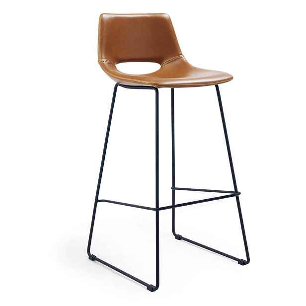 Koňakově hnědá barová židle z imitace kůže (výška sedáku 76 cm) Zahara – Kave Home