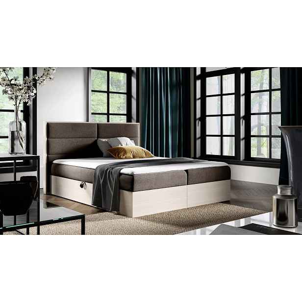 Manželská postel 200x220 CHANTELLE 5 - nordic teak / hnědá + topper ZDARMA