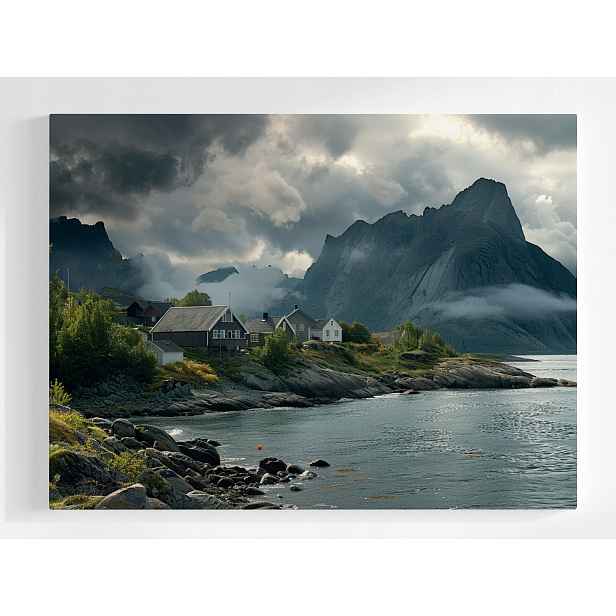 Plakát Norsko Fiordy Hory Moře Krajina Domky 100x75