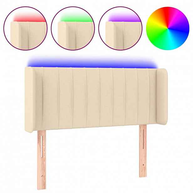 vidaXL Čelo postele s LED krémové 93 x 16 x 78/88 cm textil