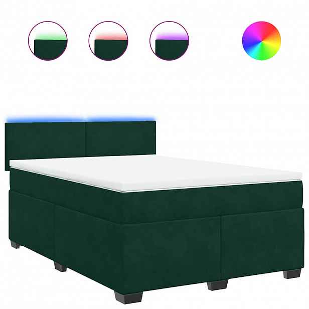 vidaXL Box spring postel s matrací tmavě zelená 140x190 cm samet