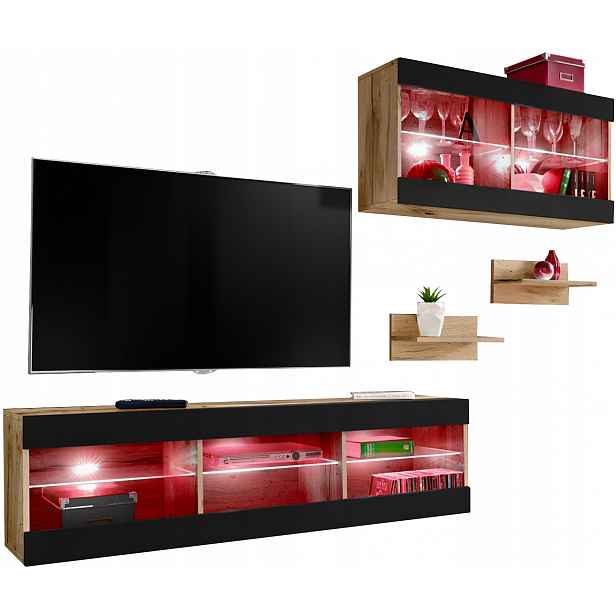 Sada Rtv nábytku Tivoli SET3 Dub Wotan/Černá, Rgb Led
