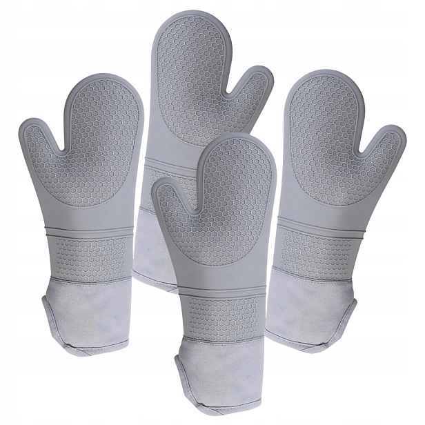 Kuchyňské rukavice silikonové, žáruvzdorné, dlouhé 38 Cm, silné, 2 ks, šedé
