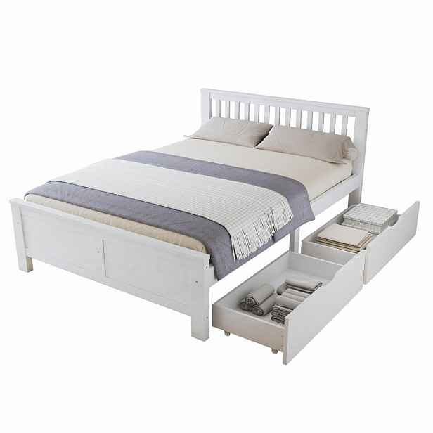 Redom POSTEL 140/200 cm se zásuvkami, masivní dřevo, stabilní konstrukce, Bílá