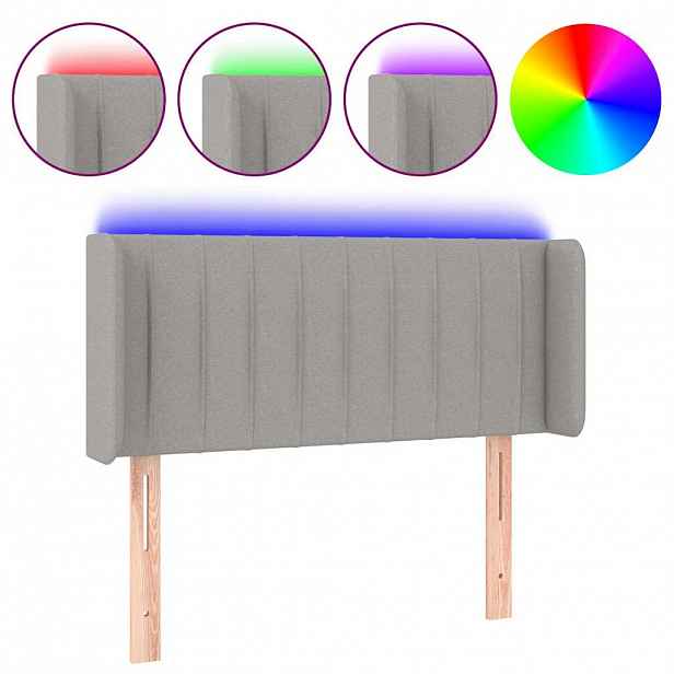 vidaXL Čelo postele s LED světle šedé 103 x 16 x 78/88 cm textil