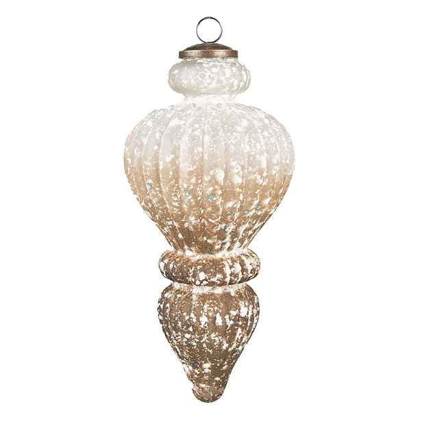 Bílo-hnědá antik skleněná ozdoba baňka XL - Ø 12*25 cm Clayre & Eef