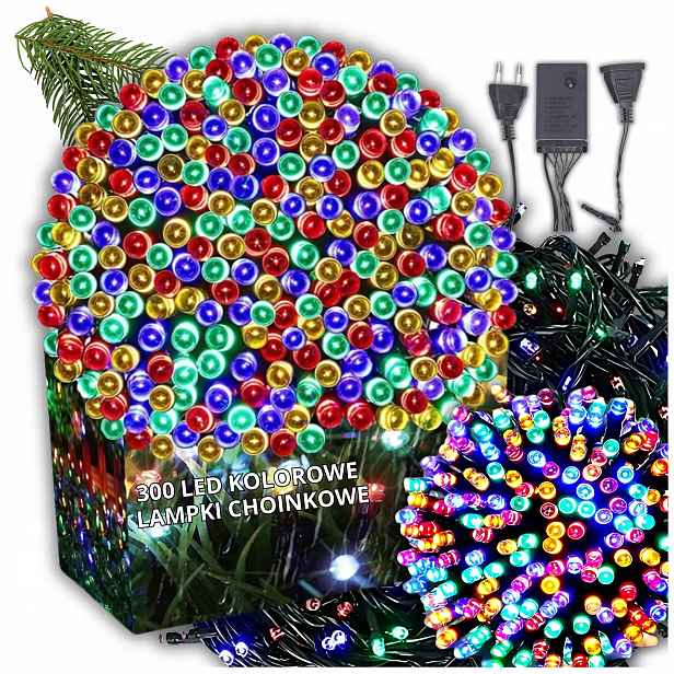 Dlouhé Vánoční Osvětlení Na Stromeček 21 m Zew/wew Multicolor 300 Led Zelený Spojovací Kabel