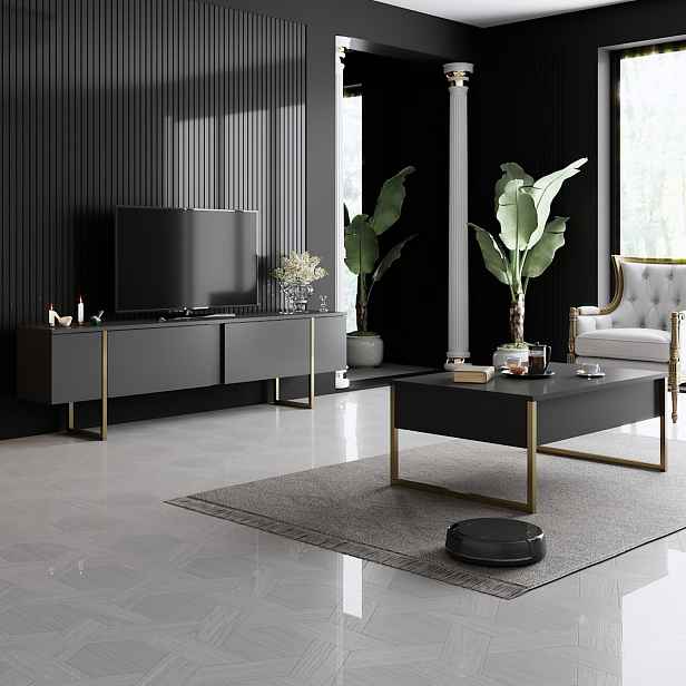 Kalune Design Sada nábytku do obývacího pokoje Luxe antracit/zlatá II