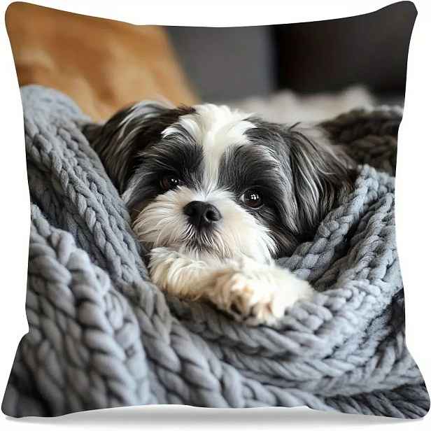 TEMU Povlak na polštář s štěněte Shih Tzu, pratelné v pračce, oboustranný potisk, zapínání na zip, vhodné pro útulnou dekoraci ložnice a obývacího
