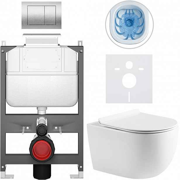 Kompletní WC set Basic/Felci - bílá lesklá - WC tlačítko Maxio/Stříbrná - ovládání shora - předstěnová instalace - 53x37 cm