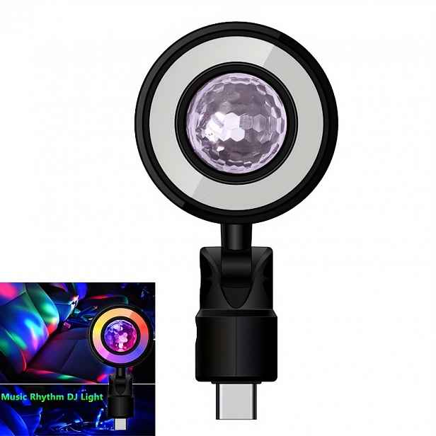 TEMU 1ks DJ Světlo 6 RGB LED, 160° Rotace Zvukové Ovládání Barevné Rytmy Ambientní Lampa, Typ-C Nabíraná Ritmická Lampa Domácí Hudební Atmosférický