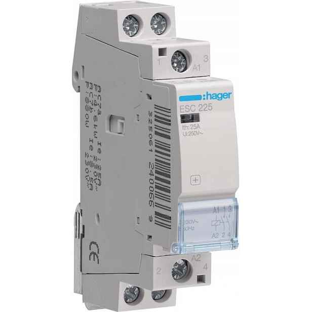 Stykač 230VAC 2NO 25A AC-7a/b ESC2 Hager ESC225