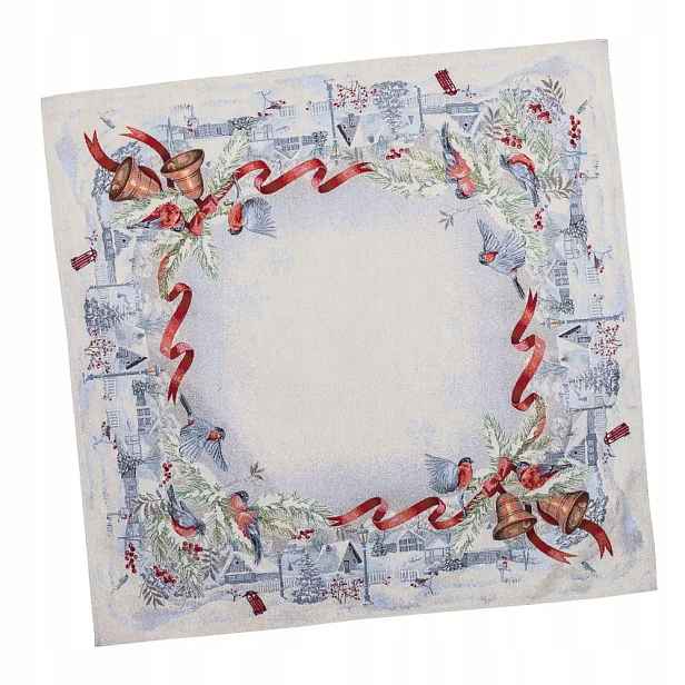 Gobelínový ubrus 97 x 100 cm – elegantní vánoční vzor a zimní zvonky