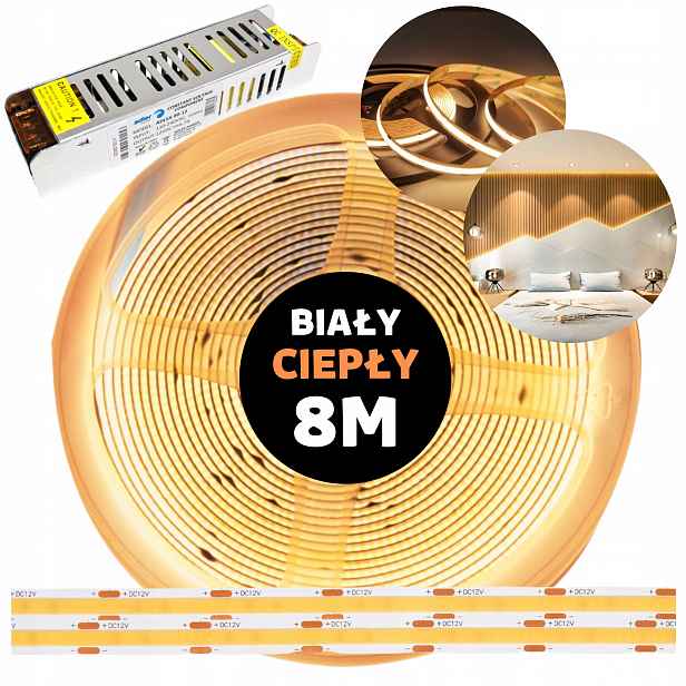 Pásek Led Cob kontinuální neonová linka s napájecím zdrojem bílý teplý 12V 8M