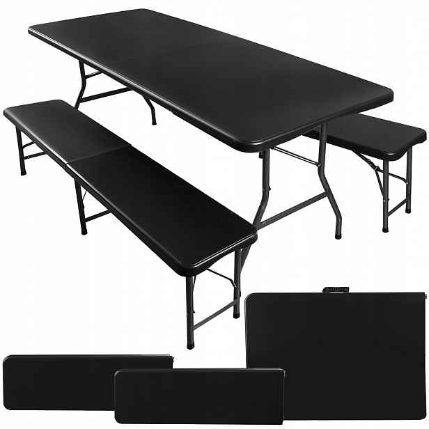 Skládací zahradní cateringový stůl Banketový set lavice Kufr 180 cm