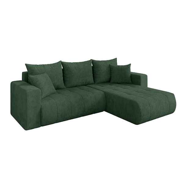 ALTDECOR ROHOVÁ SEDAČKA s funkcí spaní, otoman vpravo MILA-L 277x194x86 zelená manšestr