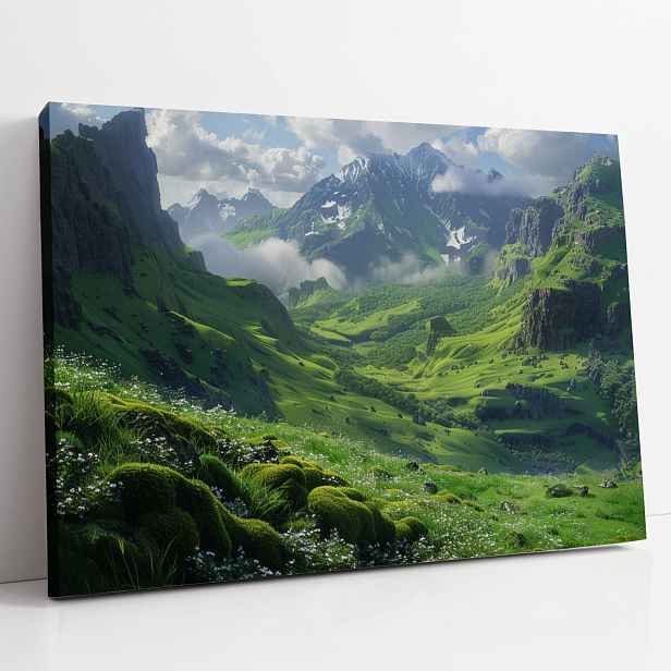 Obraz na plátně Zelené údolí mezi horami, krajina do pokoje nebo obýváku 80x60