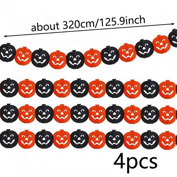 TEMU 4ks Halloweenské černé a oranžové papírové vlajky s dýní a veselým obličejem na šňůrku, vhodné pro dekoraci uliček a místností zlepšení sváteční