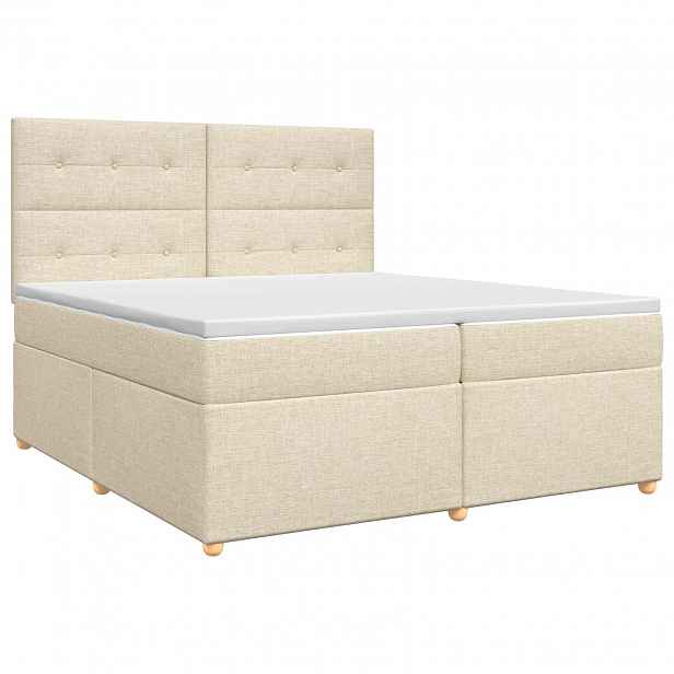 vidaXL Postel boxspring s matrací s čelo Krémová 200 x 200 cm Textil