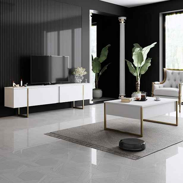 Kalune Design Sada nábytku do obývacího pokoje Luxe bílá/zlatá II