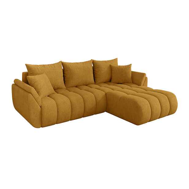 ALTDECOR ROHOVÁ SEDAČKA s funkcí spaní, otoman vpravo TOKO-L-v1 277x194x86 hořčicově žlutá manšestr