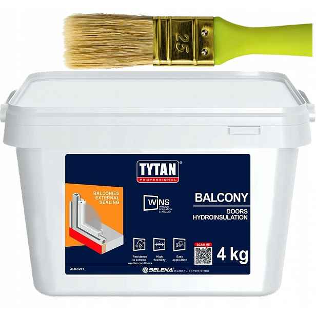 Hydroizolace Těsnicí hmota Tytan Wins Balkony 4kg – okna, dveře štětec