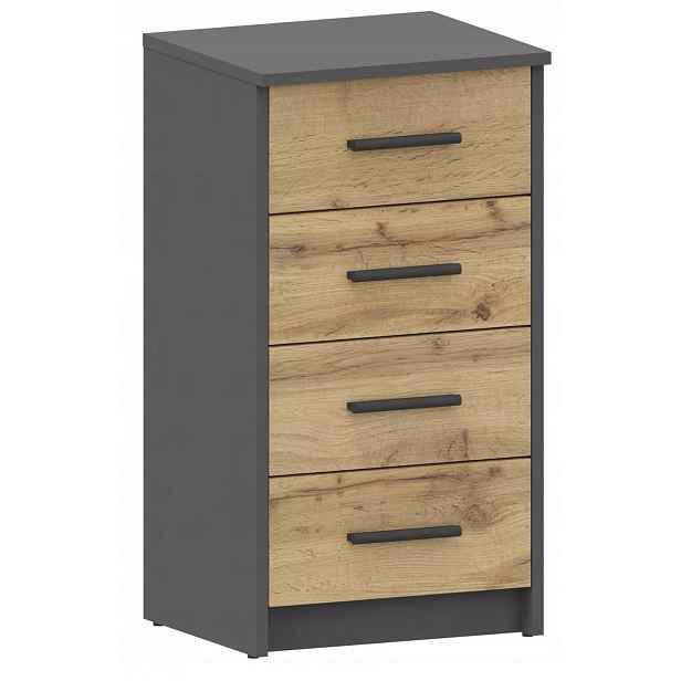 Komoda skříň Bodo 4S Grafit-wotan antracit 4 zásuvky 40 cm, regál Ufc