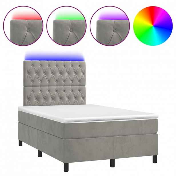vidaXL Box spring postel s matrací a LED světle šedá 120x200 cm samet