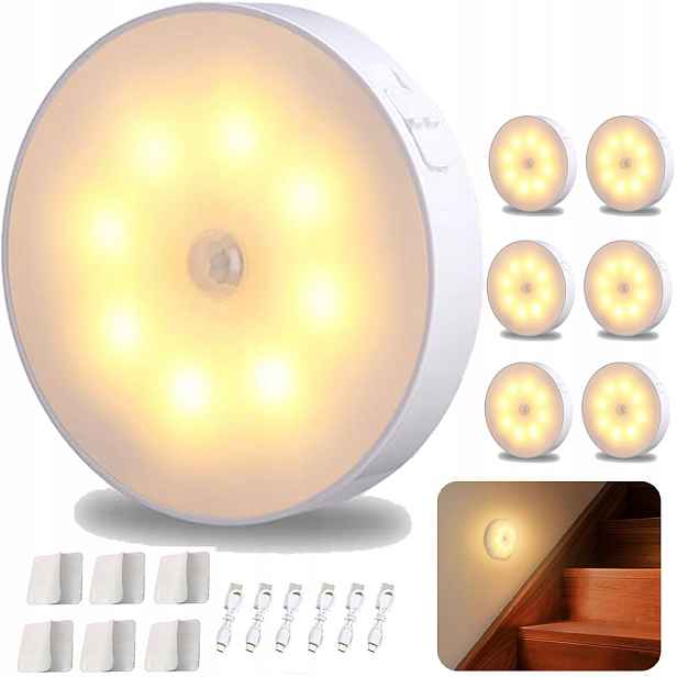 6X Schodišťová Lampa Do Skříně Noční Bezdrátová Usb S Pohybovým Senzorem